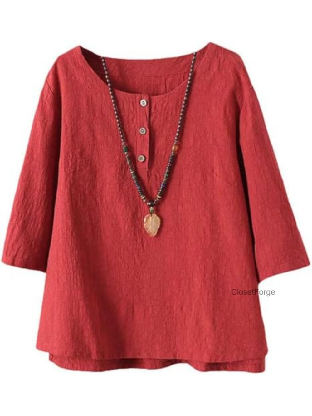 Women's Cotton Linen 3/4 Sleeve Button Down Blouse Top